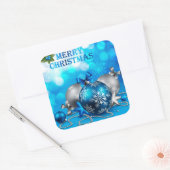 青と銀のクリスマスボール、キャンディーケーン、星 スクエアシール (封筒)