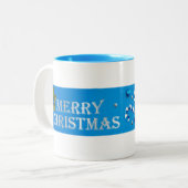 青と銀のクリスマスボール、キャンディーケーン、星 ツートーンマグカップ (正面左)