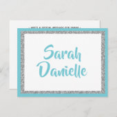 青と銀のグリッターウィッシュカード ポストカード (正面/裏面)