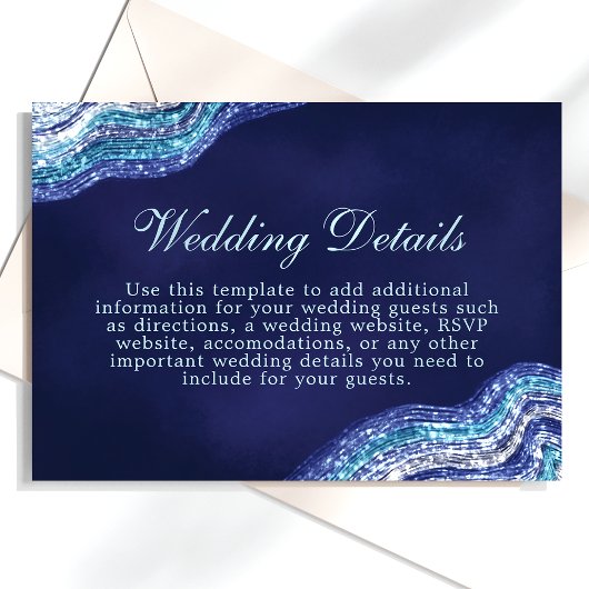 青と銀のグリッターウェーブ結婚式の詳細 エンクロージャーカード