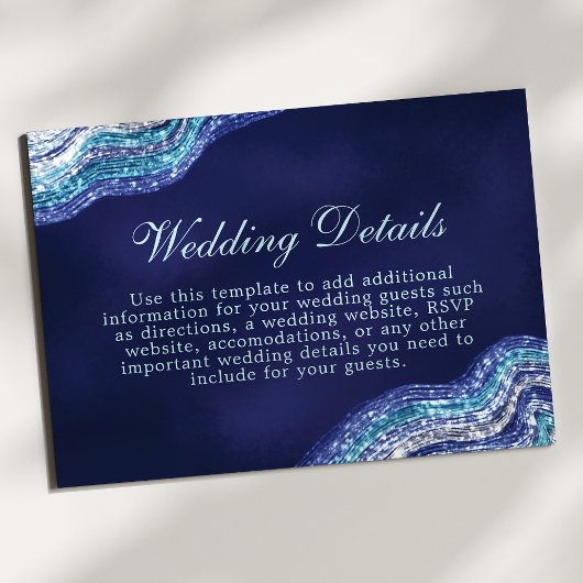 青と銀のグリッターウェーブ結婚式の詳細 エンクロージャーカード