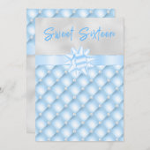 青と銀のタフテッド真珠Sweet sixteen 招待状 (正面/裏面)