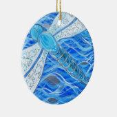 青と銀のトンボ絵画イ セラミックオーナメント (右)