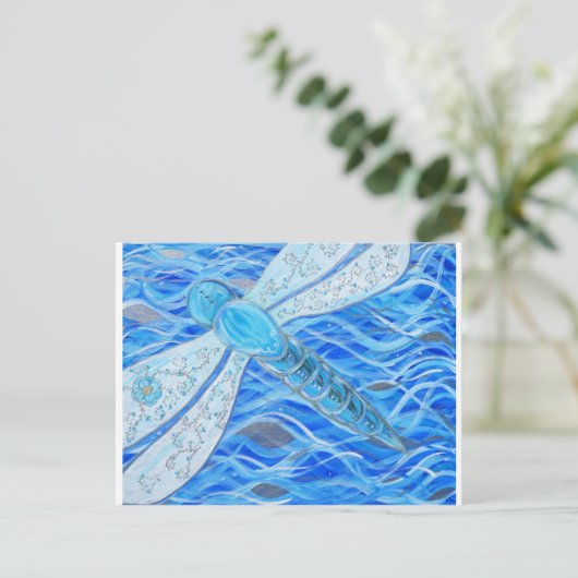 青と銀のトンボ絵画イ ポストカード (スタンド正面)