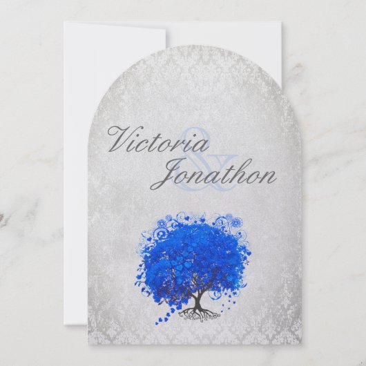 青と銀のハートリーフツリー結婚式招待状 招待状 (裏面)