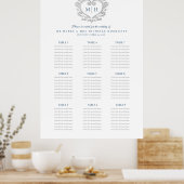 青と銀のハート結婚リースの座席表 ポスター (キッチン)