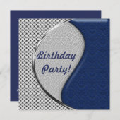 青と銀のバースデーパーティ招待状 招待状 (正面/裏面)