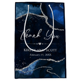 青と銀のフェイクグリッターアゲ結婚ート ミディアムペーパーバッグ