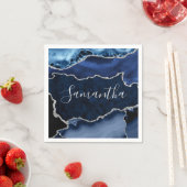 青と銀のフェイクグリッターマーブルゲート スタンダードカクテルナプキン (インサイチュ)