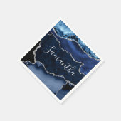 青と銀のフェイクグリッターマーブルゲート スタンダードカクテルナプキン (角)