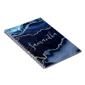 青と銀のフェイクグリッターマーブルゲート ノートブック (右側)