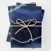 青と銀のフェイクグリッターマーブルゲート ラッピングペーパーシート (インサイチュ)