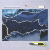 青と銀のフェイクグリッターマーブルゲート 薄葉紙 (クラフト)