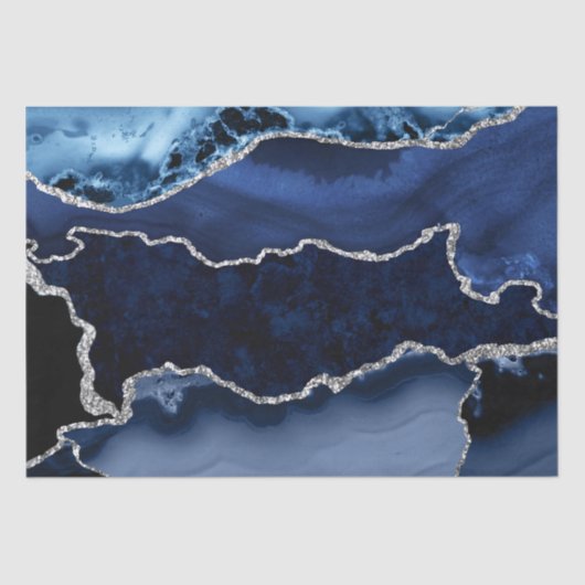 青と銀のフェイクグリッターマーブルゲート 薄葉紙 (正面)