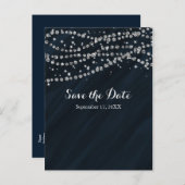 青と銀のフェイクダイヤきらきら光るモンドの日付を保存 案内ポストカード (正面/裏面)