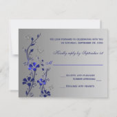 青と銀のフローラと蝶の返信カード 出欠カード (裏面)