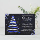 青と銀のリボンツリークリスマスパーティー 招待状 (スタンド正面)
