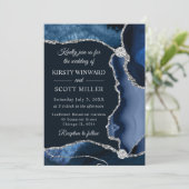 青と銀の偽の輝きのアゲートの結婚式 招待状 (スタンド正面)