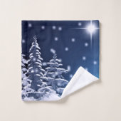 青と銀の冬のワンダーランドのクリスマス バスタオルセット (ウォッシュタオル)