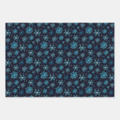 青と銀の冬の雪の花模様 ラッピングペーパーシート (正面3)