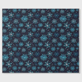 青と銀の冬の雪の花模様 ラッピングペーパー (フラット)