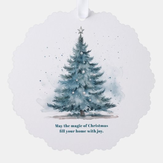 青と銀の冬ワンダーランドホリデーカード オーナメントカード (裏面)