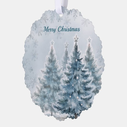 青と銀の冬ワンダーランドホリデーカード オーナメントカード (左)