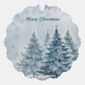 青と銀の冬ワンダーランドホリデーカード オーナメントカード (正面)