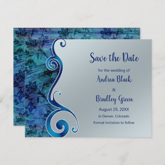 青と銀の反射カードを保存 セーブザデート (正面/裏面)