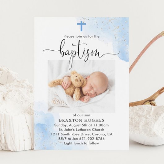 青と銀の少年バプテスマの献身 招待状