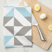 青と銀の幾何学的ジグザグ キッチンタオル (四つ折り)