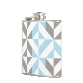 青と銀の幾何学的ジグザグ フラスク (左)