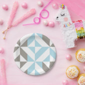 青と銀の幾何学的ジグザグ ペーパープレート (パーティー)