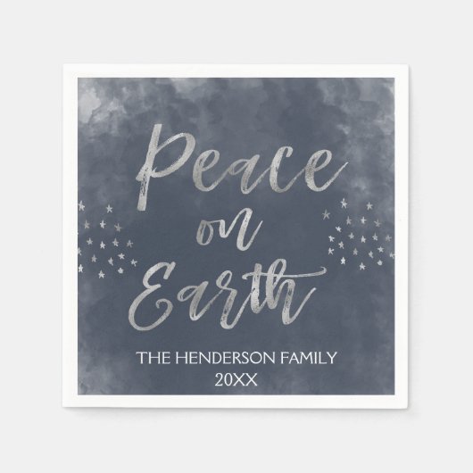 青と銀の水の色クリスマスホリデー スタンダードカクテルナプキン (正面)