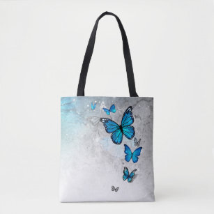 青と銀の水彩蝶 トートバッグ