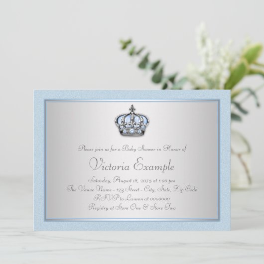 青と銀の王子の赤ちゃんシャワー 招待状 (スタンド正面)