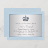 青と銀の王子の赤ちゃんシャワー 招待状 (正面/裏面)