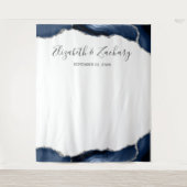 青と銀の瑪瑙フレーム ウェディング フォトブース タペストリー (正面)