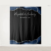 青と銀の瑪瑙フレーム ダークウェディング フォトブース タペストリー (正面)