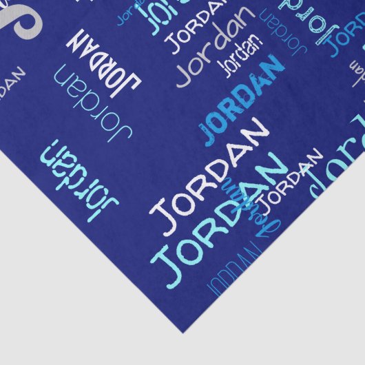 青と銀の繰り返し名パーソナライズされた 薄葉紙 (詳細)