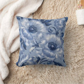 青と銀の花柄 クッション (ブランケット)