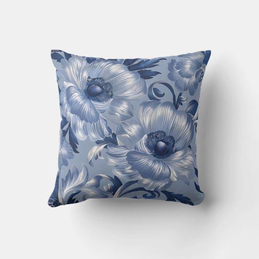 青と銀の花柄 クッション (裏面)