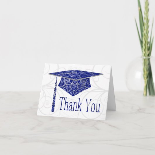 青と銀の花模様のキャップ サンキューカード (正面)