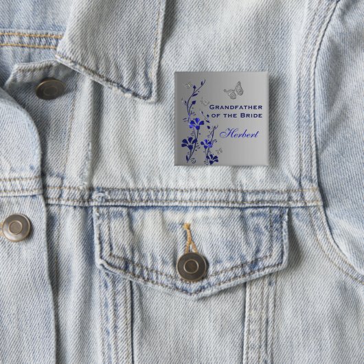 青と銀の蝶のフローラ祖父のピン 缶バッジ (インサイチュ)