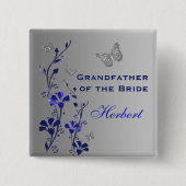 青と銀の蝶のフローラ祖父のピン 缶バッジ (正面)