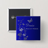 青と銀の蝶フローラMOHピン 缶バッジ (正面&裏面)