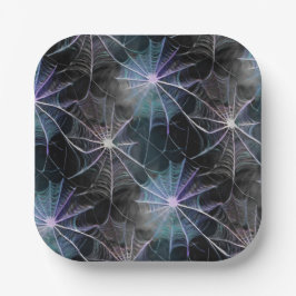 青と銀の賢いクモの巣 ペーパープレート