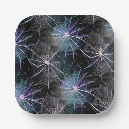 青と銀の賢いクモの巣 ペーパープレート (正面)