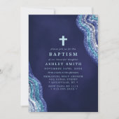 青と銀の輝きの波による洗礼 招待状 (正面)