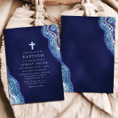 青と銀の輝きの波による洗礼 招待状